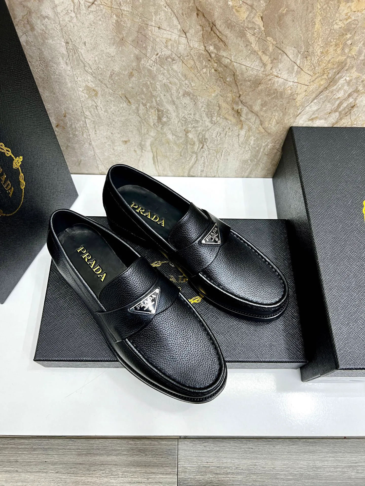 PRADA~ Size: 38-44 (customized 45/46 P: 💰880 P's original official website new high-end men's leather shoes, top-quality original replicas, made of imported open edge beads/calf leather, calf leather breathable lining, original leather outsole!